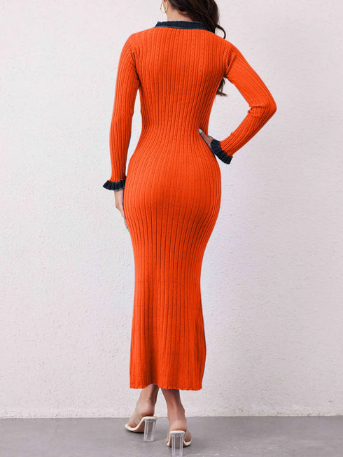 'Rhoswen' Knitted Long Sleeve Sweater Dress - Celes Fashion